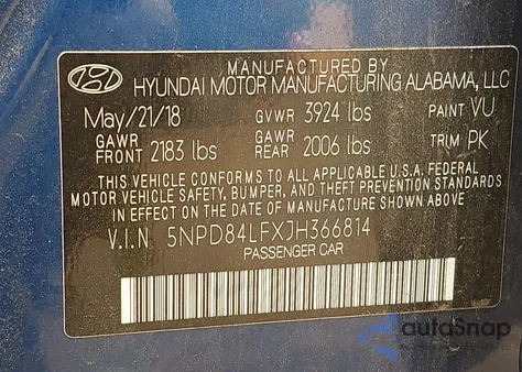 2018 Hyundai Elantra Sel from USA, damaged, VIN 5NPD84LFXJH366814